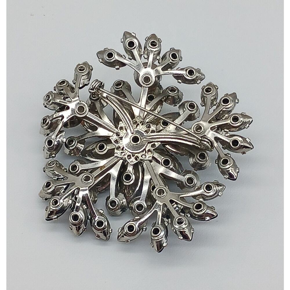 Amazing Bold Black Navette Prong Set Round Aurora Borealis Rhinestone Brooch Vtg - Picture 5 of 11